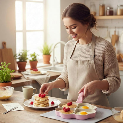 Heart Shaped Divided Fry Pan Nonstick Granite Egg Pan, Pink