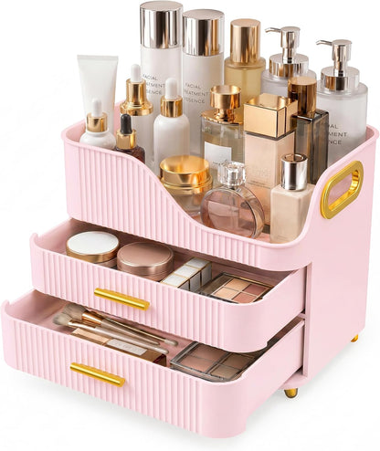 Large Makeup Organizer for Vanity, Bathroom Countertop, Pink