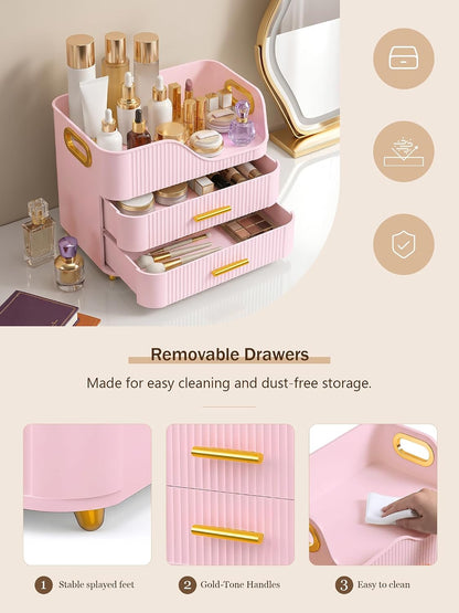 Large Makeup Organizer for Vanity, Bathroom Countertop, Pink