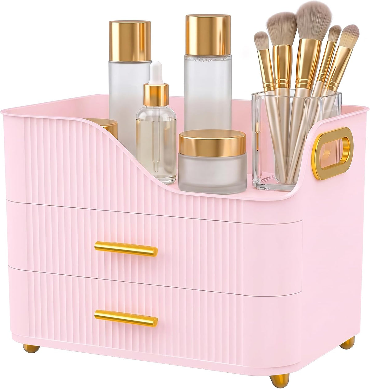 Large Makeup Organizer for Vanity, Bathroom Countertop, Pink