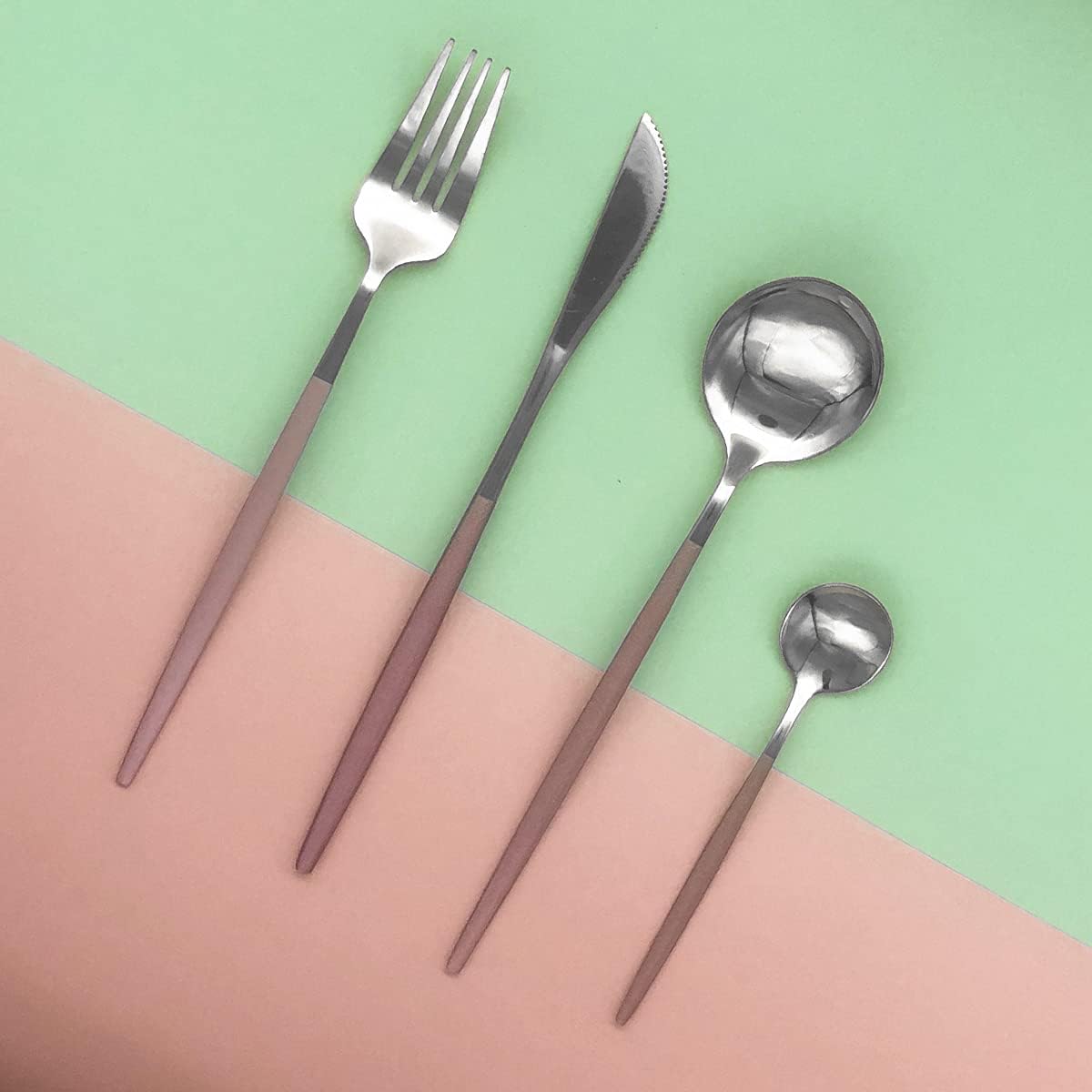 Silver Silverware Set, 24-Piece Stainless Steel Flatware Set Service For 6, Mirror Polished Pink Handle Tableware Cutlery Set Knife Fork And Spoon For Home & Restaurant, Dishwasher Safe