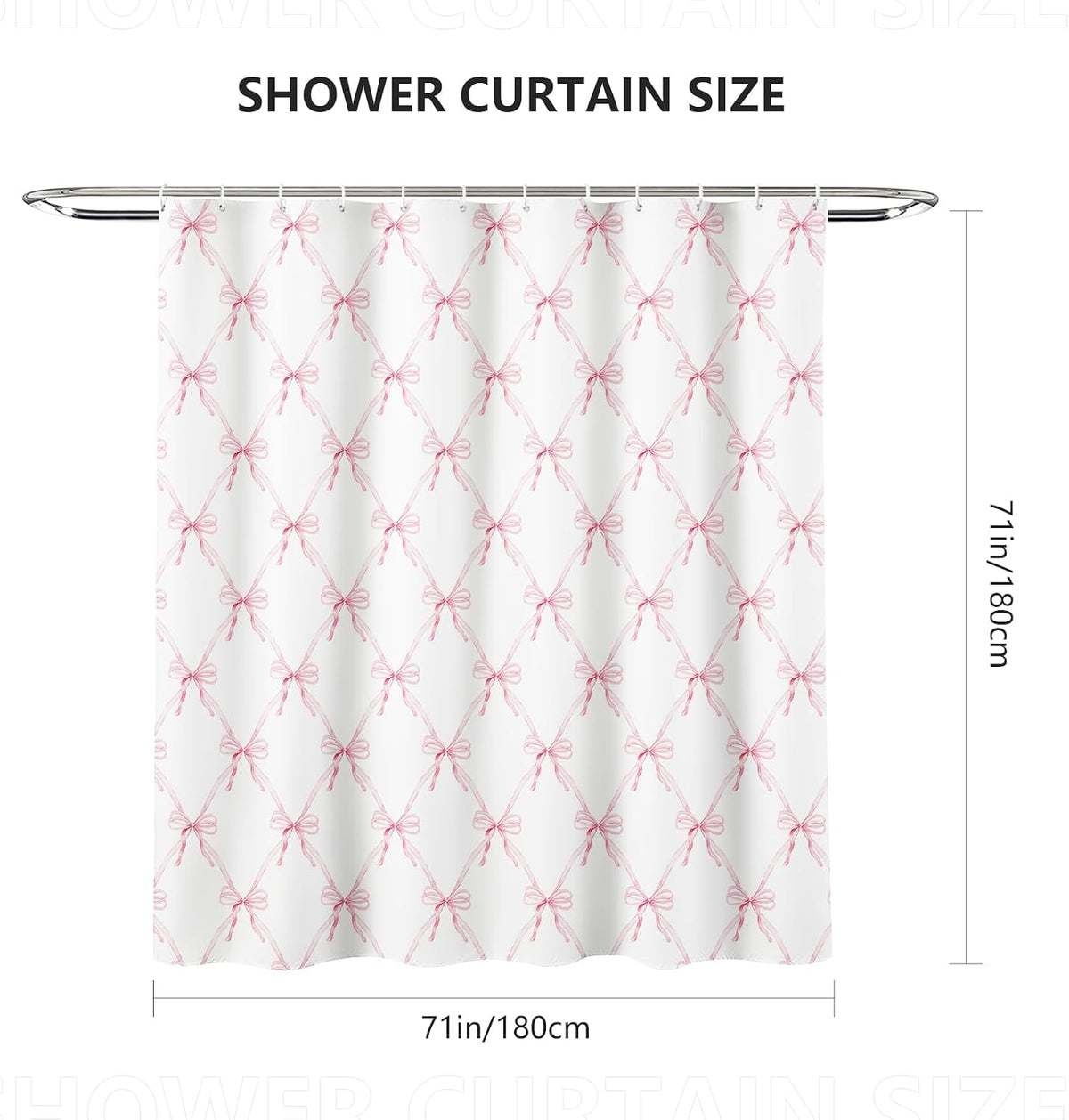 Pink Bow Shower Curtain Bow Aesthetic Watercolor Shower Curtain Sets, Bath Curtain Polyester Fabric Waterproof Bathroom Accessory Set with 12 Hooks 72x72 inch