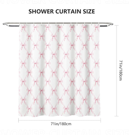 Pink Bow Shower Curtain Bow Aesthetic Watercolor Shower Curtain Sets, Bath Curtain Polyester Fabric Waterproof Bathroom Accessory Set with 12 Hooks 72x72 inch