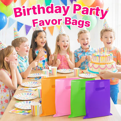 50PCS Pink Party Favor Gift Bags 8"x11", Plastic Goodie Bag Bulk