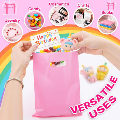 50PCS Pink Party Favor Gift Bags 8"x11", Plastic Goodie Bag Bulk