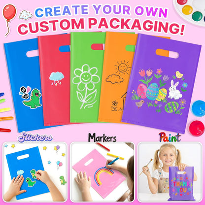 50PCS Pink Party Favor Gift Bags 8"x11", Plastic Goodie Bag Bulk