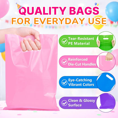 50PCS Pink Party Favor Gift Bags 8"x11", Plastic Goodie Bag Bulk