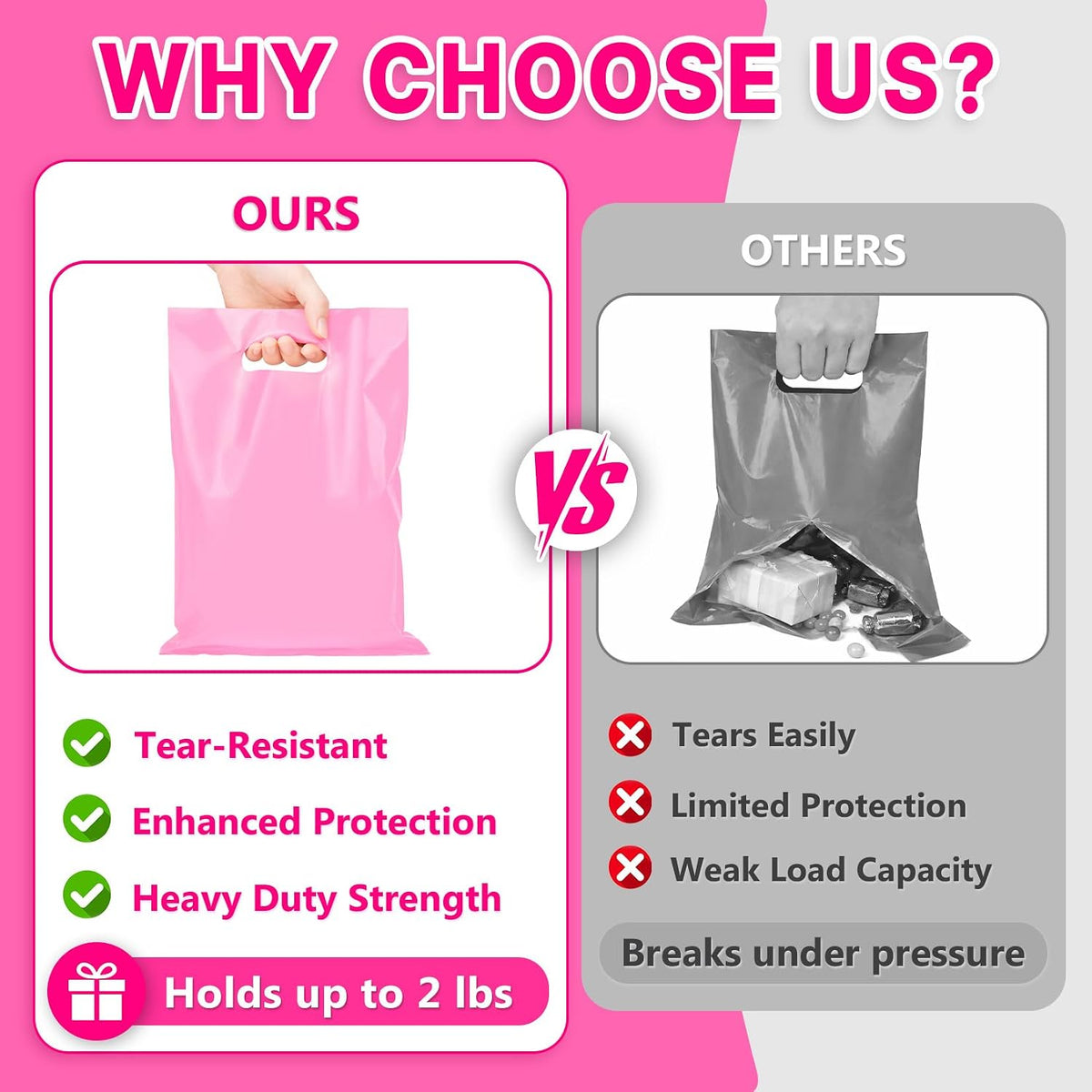 50PCS Pink Party Favor Gift Bags 8"x11", Plastic Goodie Bag Bulk