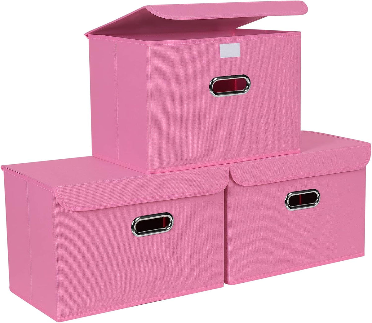 Fabric Storage Cube Bins Foldable Organizer Container Collapsible Basket with Lids and Metal Handles, for Home, Bedroom, Closet 3 Pcs (Pink)
