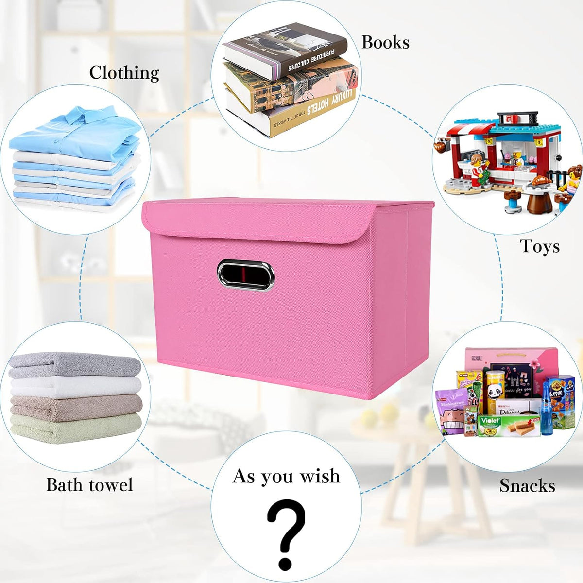 Fabric Storage Cube Bins Foldable Organizer Container Collapsible Basket with Lids and Metal Handles, for Home, Bedroom, Closet 3 Pcs (Pink)
