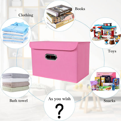 Fabric Storage Cube Bins Foldable Organizer Container Collapsible Basket with Lids and Metal Handles, for Home, Bedroom, Closet 3 Pcs (Pink)