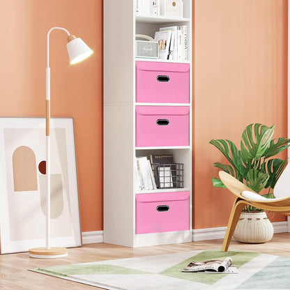 Fabric Storage Cube Bins Foldable Organizer Container Collapsible Basket with Lids and Metal Handles, for Home, Bedroom, Closet 3 Pcs (Pink)