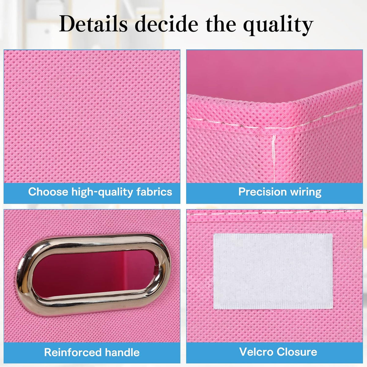 Fabric Storage Cube Bins Foldable Organizer Container Collapsible Basket with Lids and Metal Handles, for Home, Bedroom, Closet 3 Pcs (Pink)
