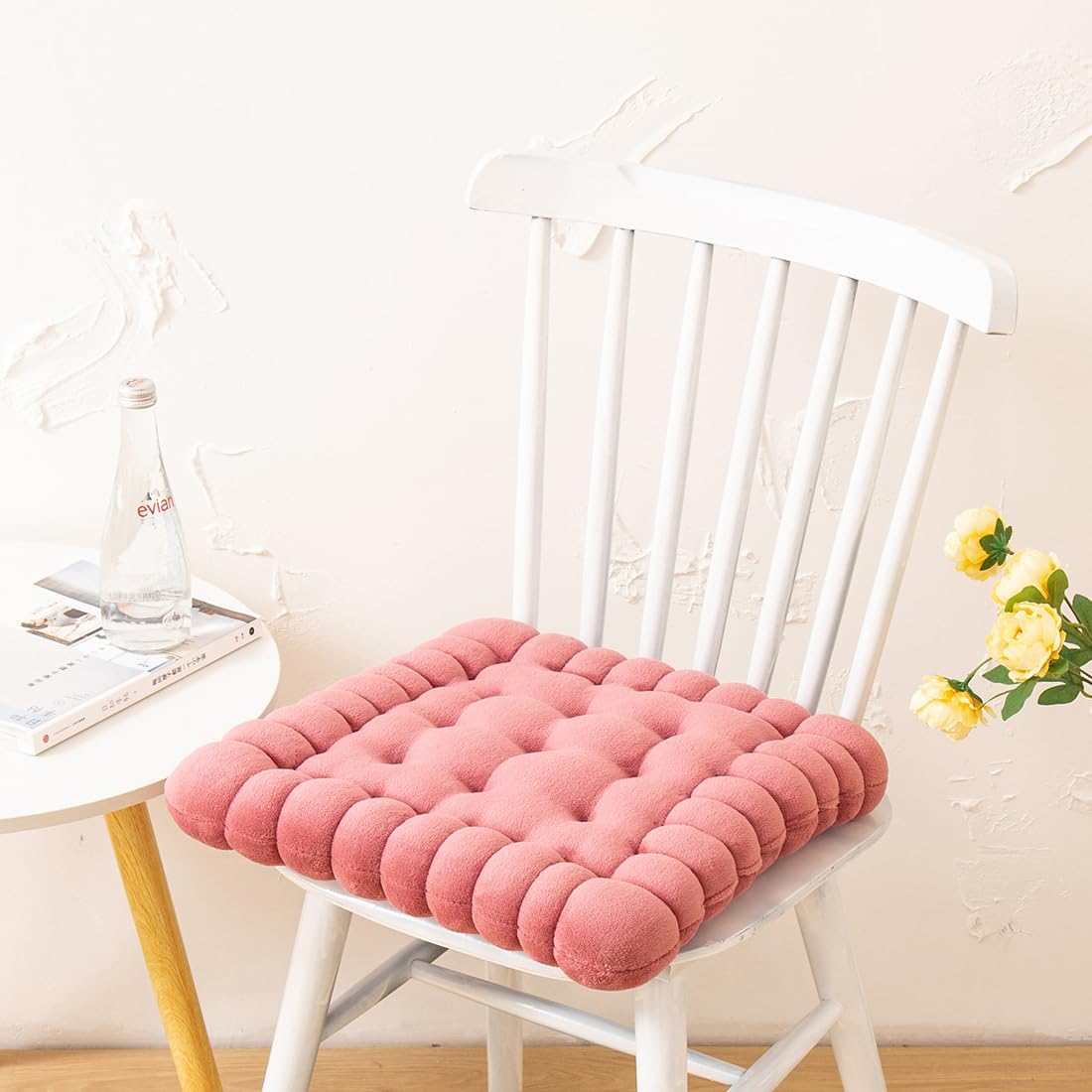 Velvet Chair Pad Seat Cushion Solid Color Square Seat Pad Indoor Floor Cushion Super Soft Warm Chair Cushion Pad for Home Kitchen Dining Room Office (Pink,16"x16")