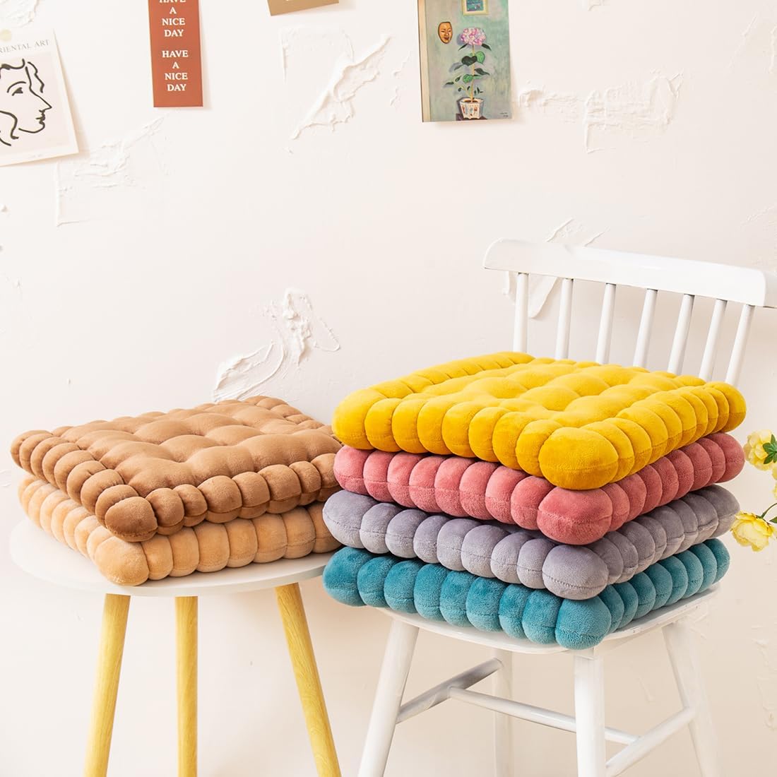 Velvet Chair Pad Seat Cushion Solid Color Square Seat Pad Indoor Floor Cushion Super Soft Warm Chair Cushion Pad for Home Kitchen Dining Room Office (Pink,16"x16")
