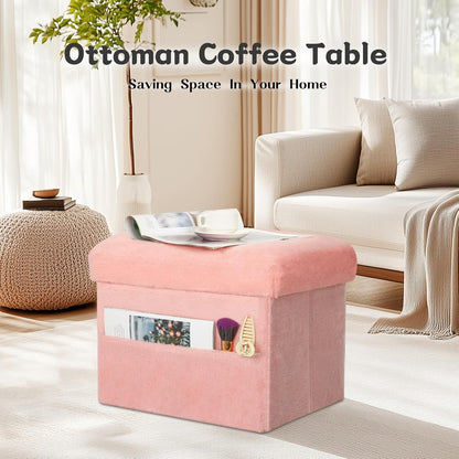Storage Ottoman, Small Folding Soft Fur Foot Stools Ottoman for Dorm, Pink