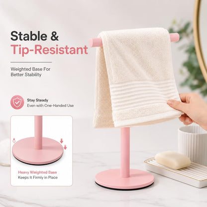 Pink Bathroom Hand Towel Holder Stand，T-Shape Hand Towel Holder Stand SUS304 Stainless Steel for Bathroom，Kitchen or Vanity Countertop