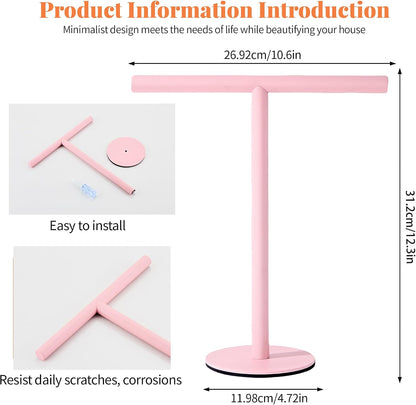 Pink Bathroom Hand Towel Holder Stand，T-Shape Hand Towel Holder Stand SUS304 Stainless Steel for Bathroom，Kitchen or Vanity Countertop