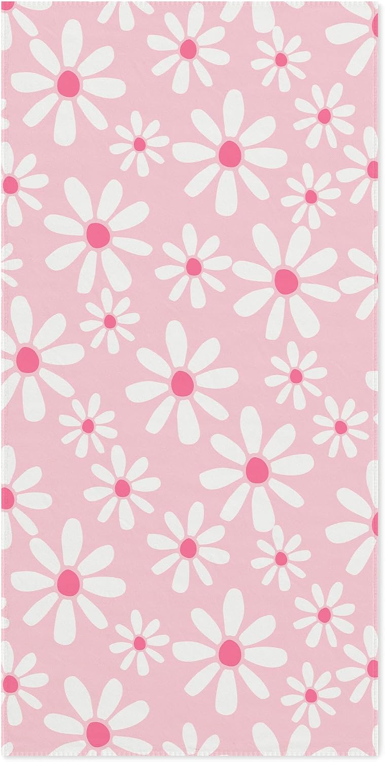 Pink Daisy Floral Beach Towel 60x30 Inches, Daisy Flower Swim Pool Bath Towels for Women Girls Bathroom Swimming Pool Travel Camping, Flower Oversized Beach Towels