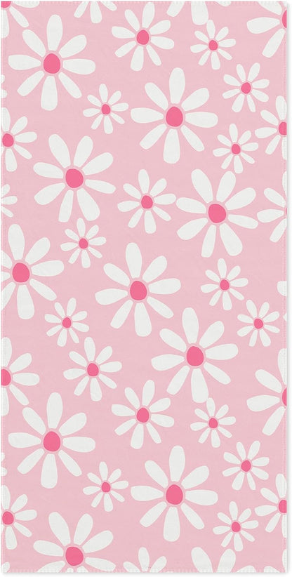 Pink Daisy Floral Beach Towel 60x30 Inches, Daisy Flower Swim Pool Bath Towels for Women Girls Bathroom Swimming Pool Travel Camping, Flower Oversized Beach Towels