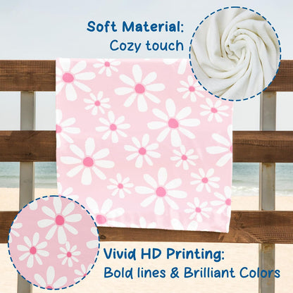 Pink Daisy Floral Beach Towel 60x30 Inches, Daisy Flower Swim Pool Bath Towels for Women Girls Bathroom Swimming Pool Travel Camping, Flower Oversized Beach Towels
