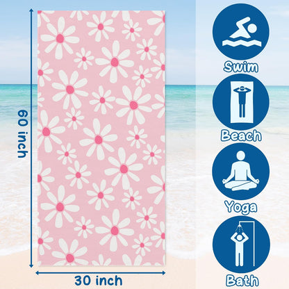 Pink Daisy Floral Beach Towel 60x30 Inches, Daisy Flower Swim Pool Bath Towels for Women Girls Bathroom Swimming Pool Travel Camping, Flower Oversized Beach Towels