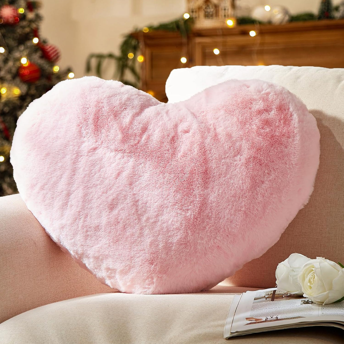 YRXRUS Heart Pillows, Love Heart Shaped Pillow, Small Cute Pink Heart Pillows for Gifts, Faux Rabbit Throw Pillows for Her, Kids, Girls Home Decoration, 10X11 Inch