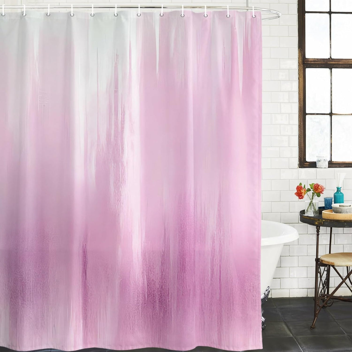 Pink Ombre Shower Curtain, Stall Bathroom Curtains for Bathtub, Modern Abstract Gradient Minimalist Art Waterproof Fabric Shower Curtain Set with 12 Hooks, 48" x 72"