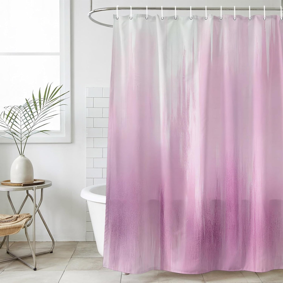 Pink Ombre Shower Curtain, Stall Bathroom Curtains for Bathtub, Modern Abstract Gradient Minimalist Art Waterproof Fabric Shower Curtain Set with 12 Hooks, 48" x 72"