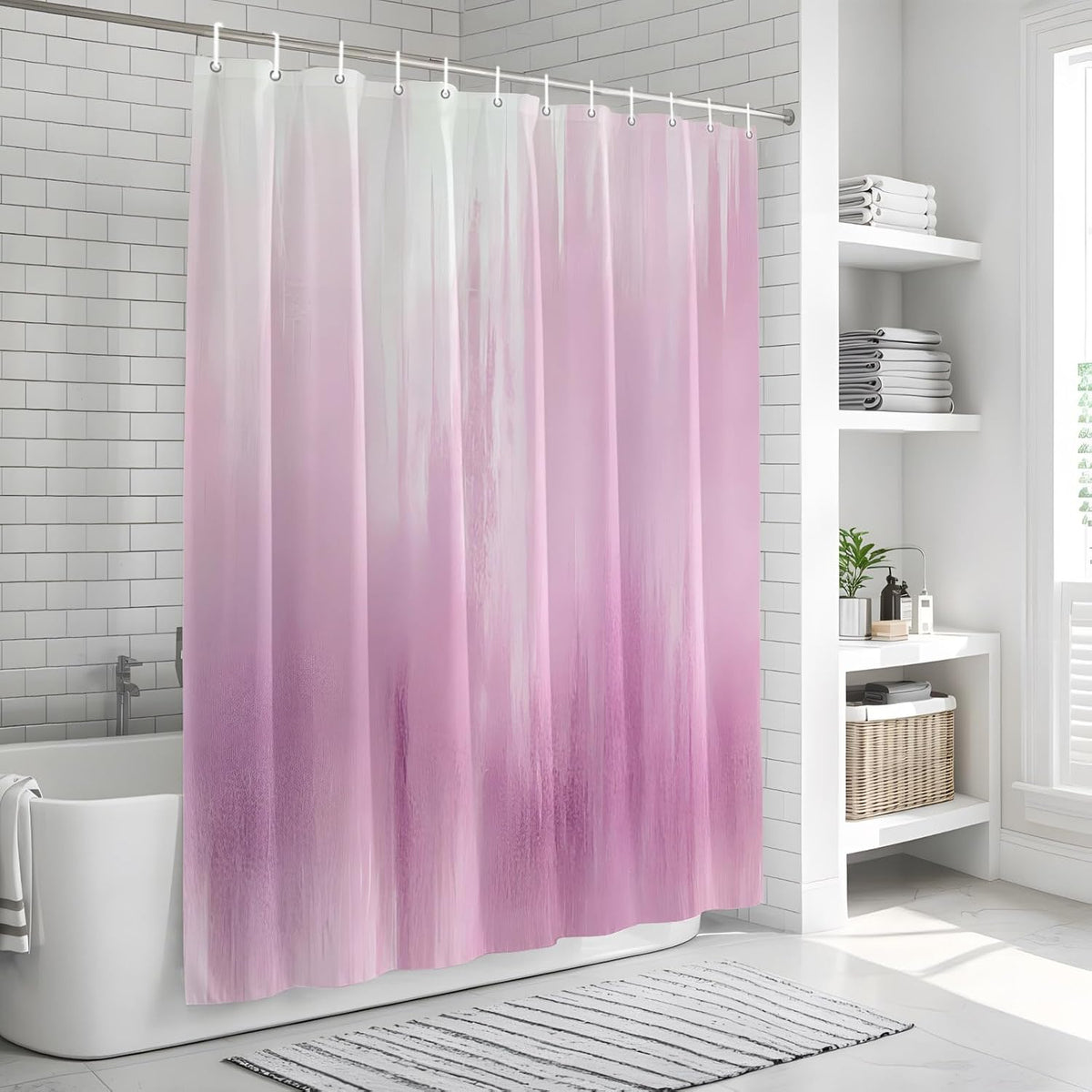 Pink Ombre Shower Curtain, Stall Bathroom Curtains for Bathtub, Modern Abstract Gradient Minimalist Art Waterproof Fabric Shower Curtain Set with 12 Hooks, 48" x 72"