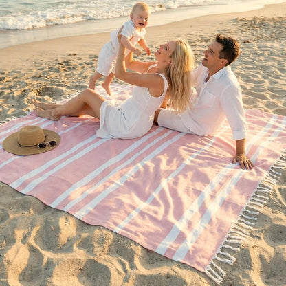 Beautiful Extra Large Beach Blanket with Tassels - Soft Turkish Towel