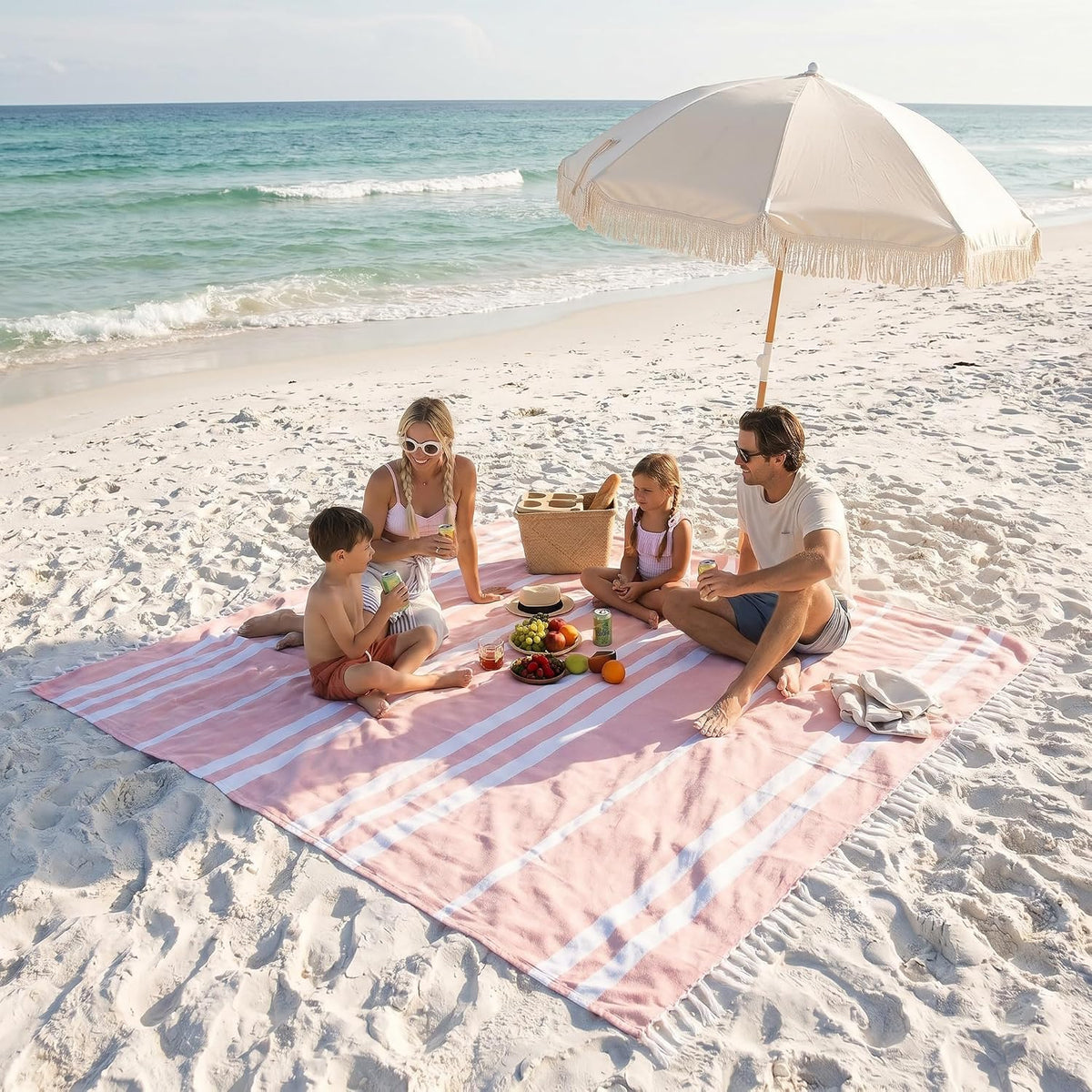 Beautiful Extra Large Beach Blanket with Tassels - Soft Turkish Towel