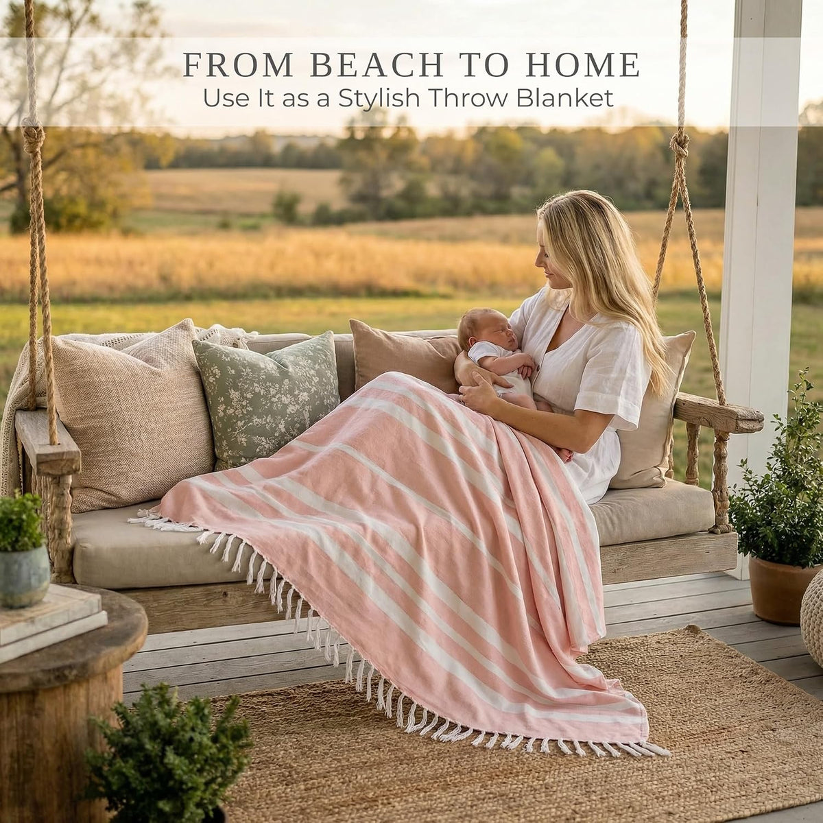 Beautiful Extra Large Beach Blanket with Tassels - Soft Turkish Towel