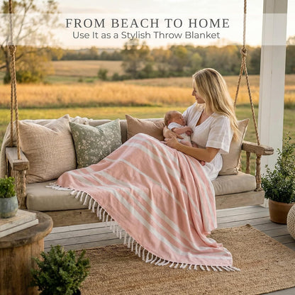 Beautiful Extra Large Beach Blanket with Tassels - Soft Turkish Towel