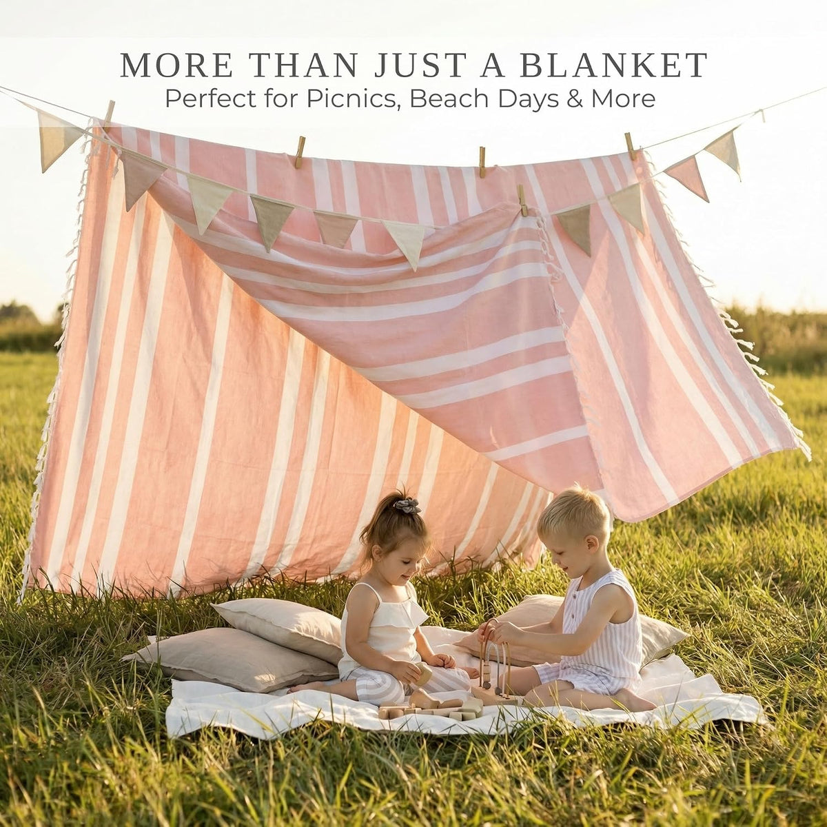 Beautiful Extra Large Beach Blanket with Tassels - Soft Turkish Towel