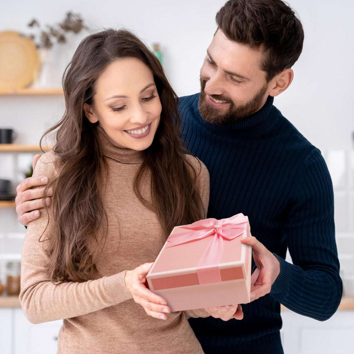 Gift Boxes With Lids For Presents, Set Of 3 Pink Gift Wrap Boxes With Ribbon, Assorted Boxes For Presents, Sturdy & Pre-Wrapped Gift Box