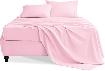 Full Size Bed Sheets Set, 4 Pieces Hotel Luxury Soft Microfiber Bed Sheets Set, Up to 16" Deep Pockets, Oeko-Tex Sheets with Elastic, Breathable, Wrinkle Free (Light Pink, Full)