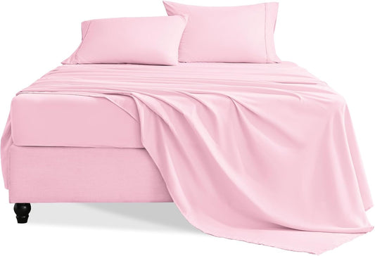 Full Size Bed Sheets Set, 4 Pieces Hotel Luxury Soft Microfiber Bed Sheets Set, Up to 16" Deep Pockets, Oeko-Tex Sheets with Elastic, Breathable, Wrinkle Free (Light Pink, Full)