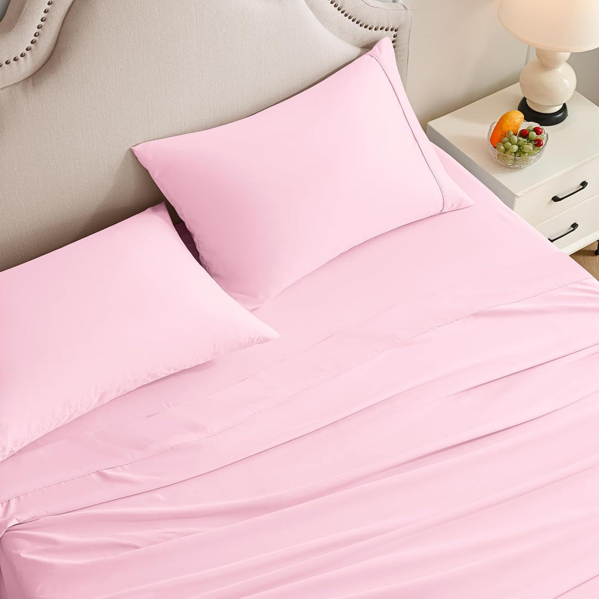 Full Size Bed Sheets Set, 4 Pieces Hotel Luxury Soft Microfiber Bed Sheets Set, Up to 16" Deep Pockets, Oeko-Tex Sheets with Elastic, Breathable, Wrinkle Free (Light Pink, Full)