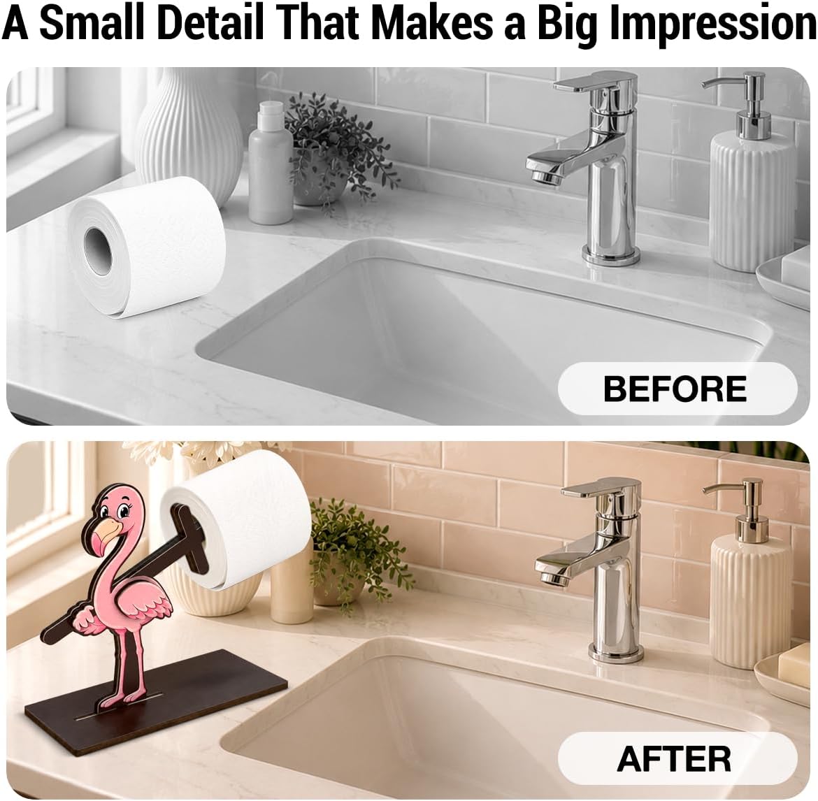 Funny Flamingo Toilet Paper Holder, 3D Pink Flamingo Bathroom Decor, Cute Cartoon Animal Toilet Paper Roll Holder Free Standinging for Bathroom Home, Fun Gift for Home, Friends & Family