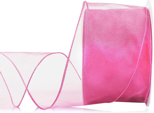 Peach Pink Sheer Ribbon for Wreath Bow, 2.5" x 25 Yards Organza Wired Ribbon for Gift Wrapping, Floral Bouquets, DIY Crafts, Party and Holiday Decorations, Organza Ribbon for Tree and Home Decor