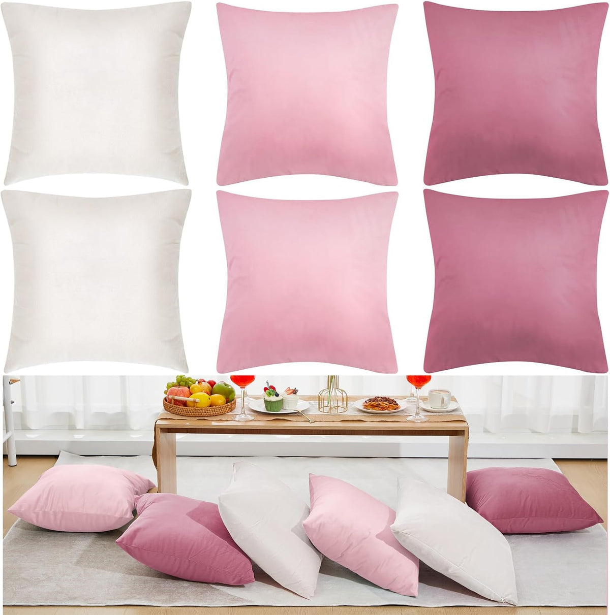 6 Pcs Pink Velvet Throw Pillow Cover 18x18 Picnic Cushion Case