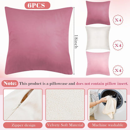 6 Pcs Pink Velvet Throw Pillow Cover 18x18 Picnic Cushion Case