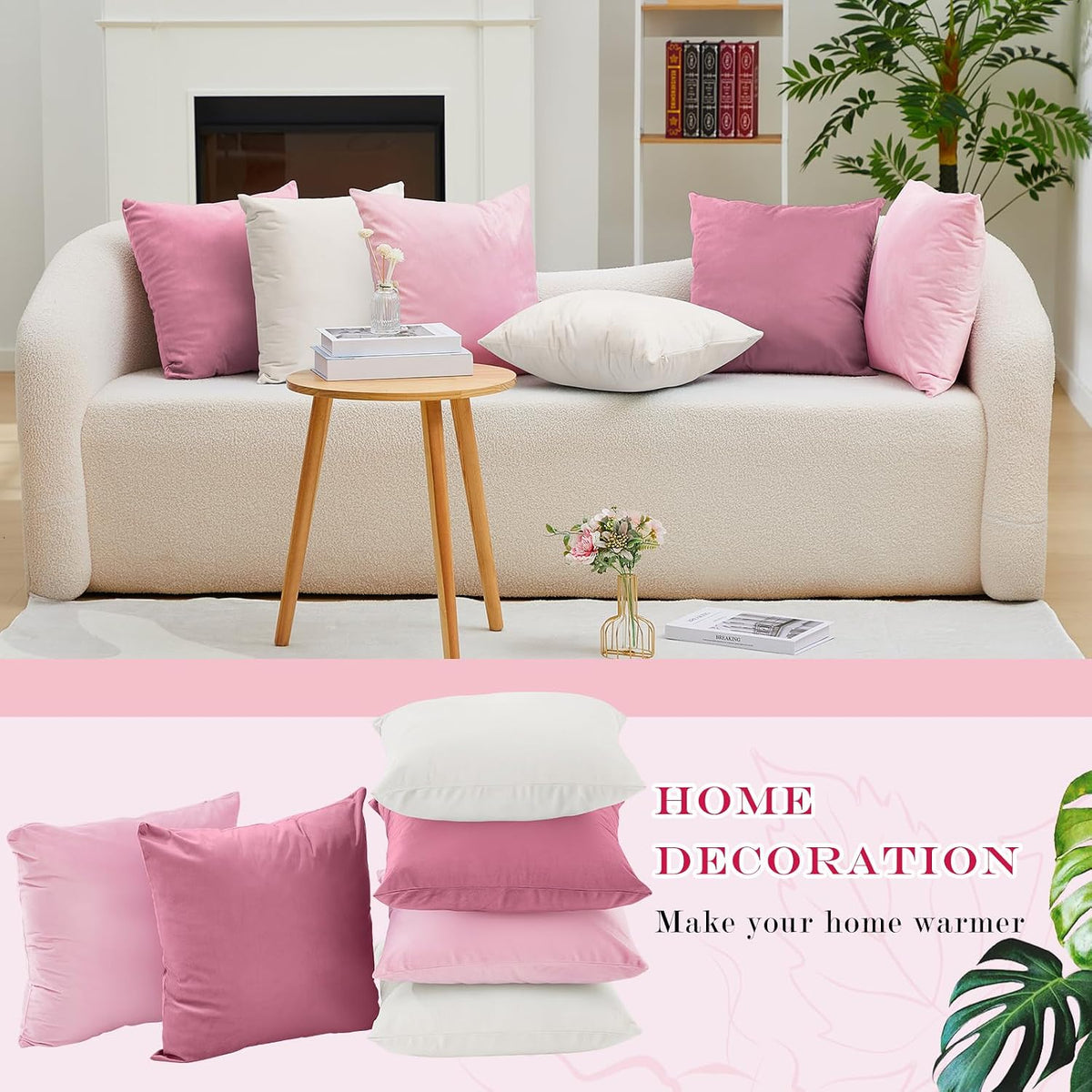 6 Pcs Pink Velvet Throw Pillow Cover 18x18 Picnic Cushion Case