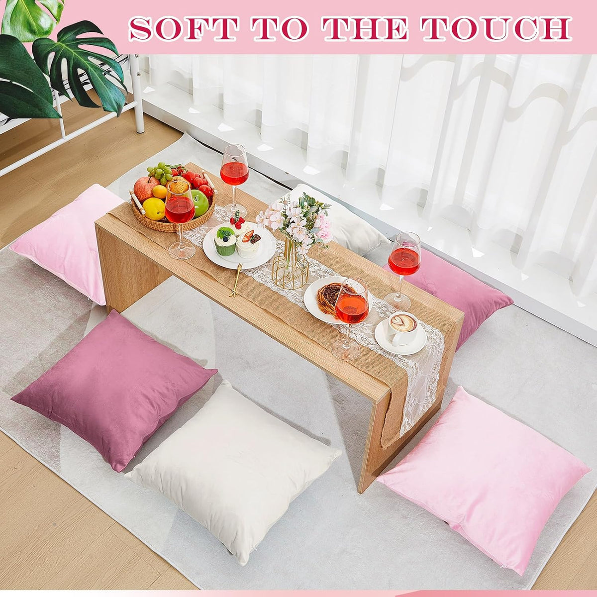 6 Pcs Pink Velvet Throw Pillow Cover 18x18 Picnic Cushion Case