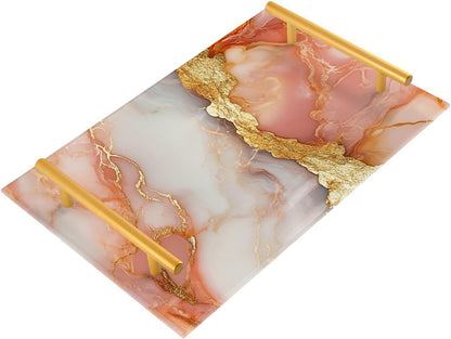 Marble Peach White Decorative Trays with Handles with Handles Outdoor Serving Tray for Jewelry Perfume for Decorative Food bandejas para servir con asas