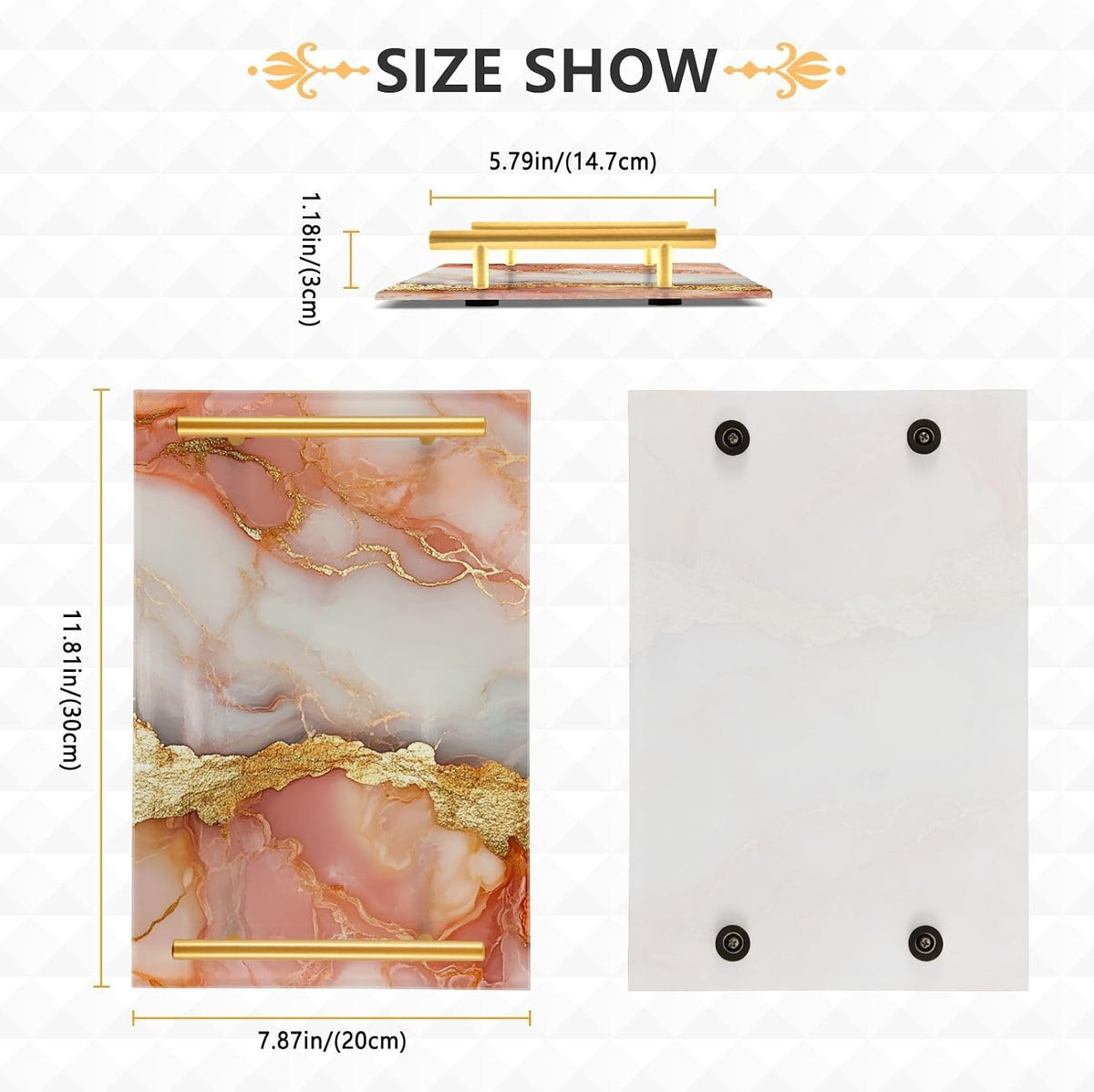 Marble Peach White Decorative Trays with Handles with Handles Outdoor Serving Tray for Jewelry Perfume for Decorative Food bandejas para servir con asas