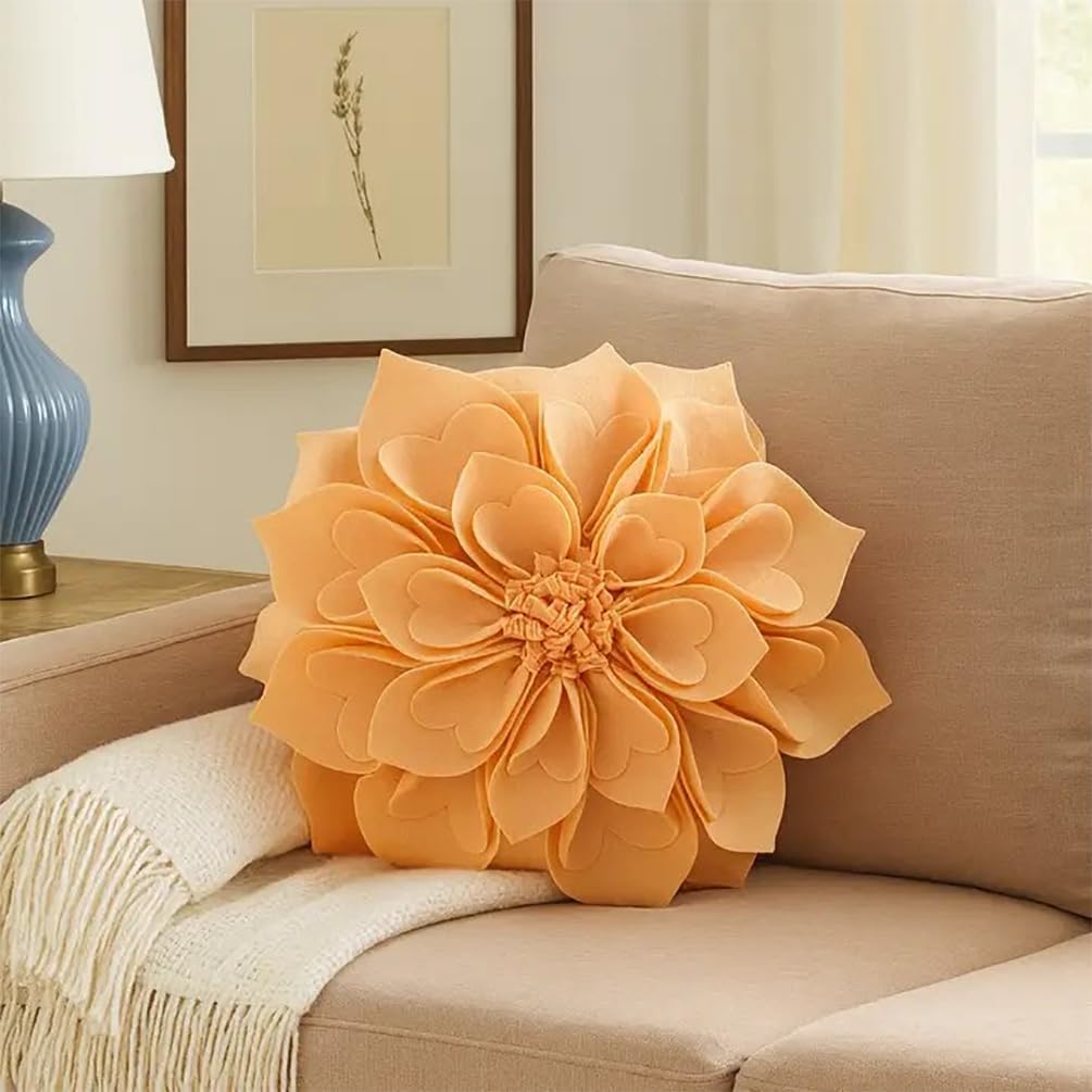Handmade 3D Heart-Shaped Petals Flower Decorative Throw Pillow Cover 16" Round - Peach Floral Pillow Case for Couch, Home Décor and Holiday, Housewarming Gift