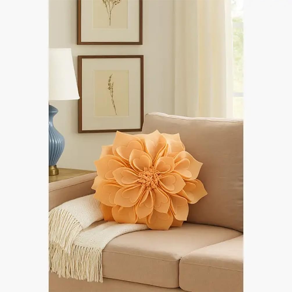 Handmade 3D Heart-Shaped Petals Flower Decorative Throw Pillow Cover 16" Round - Peach Floral Pillow Case for Couch, Home Décor and Holiday, Housewarming Gift