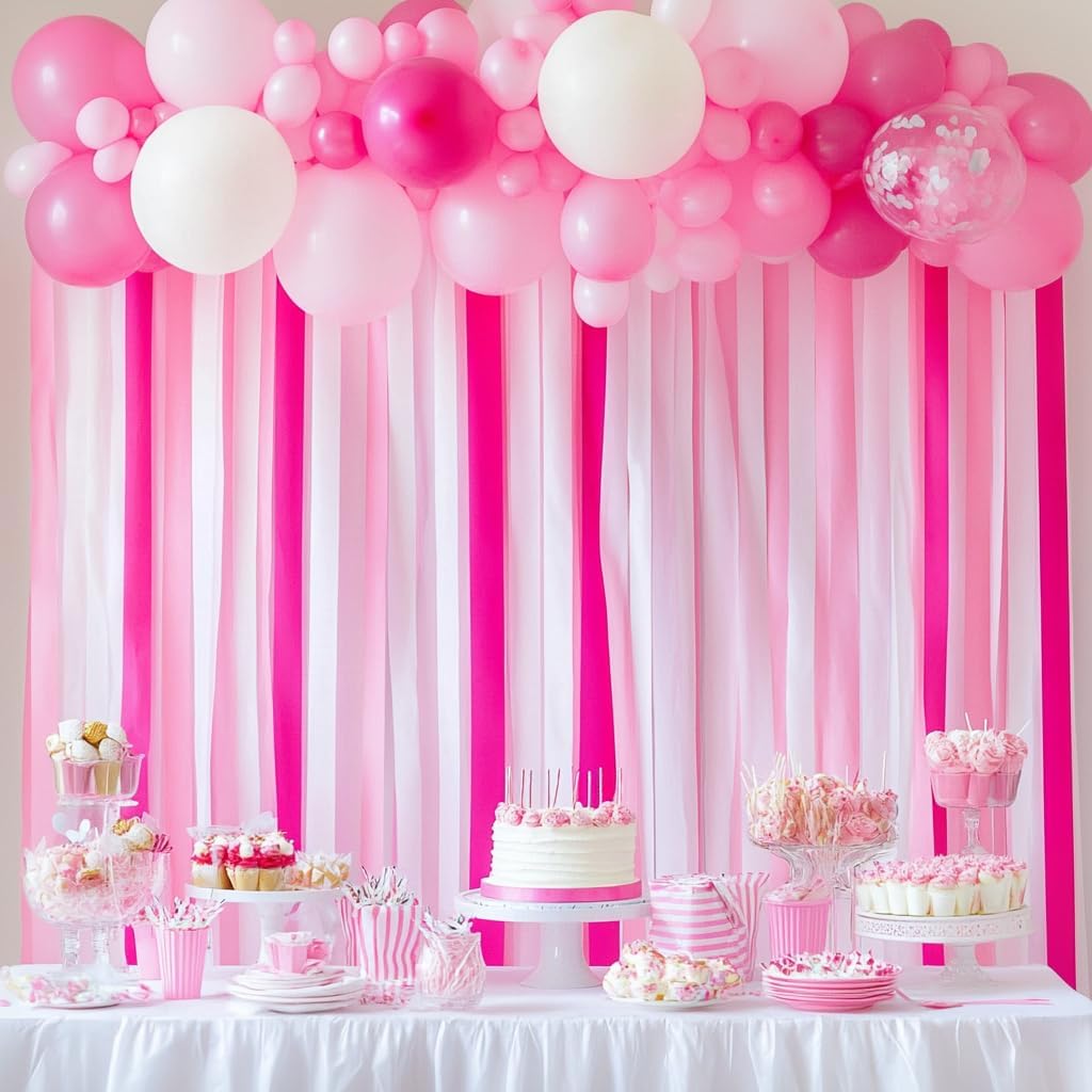 8 Pink Streamers, 656ft Pack of Crepe Paper Bachelorette Party Decorations